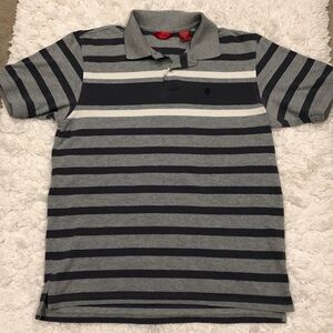 IZOD Striped Polo Grey Navy White Medium‎
